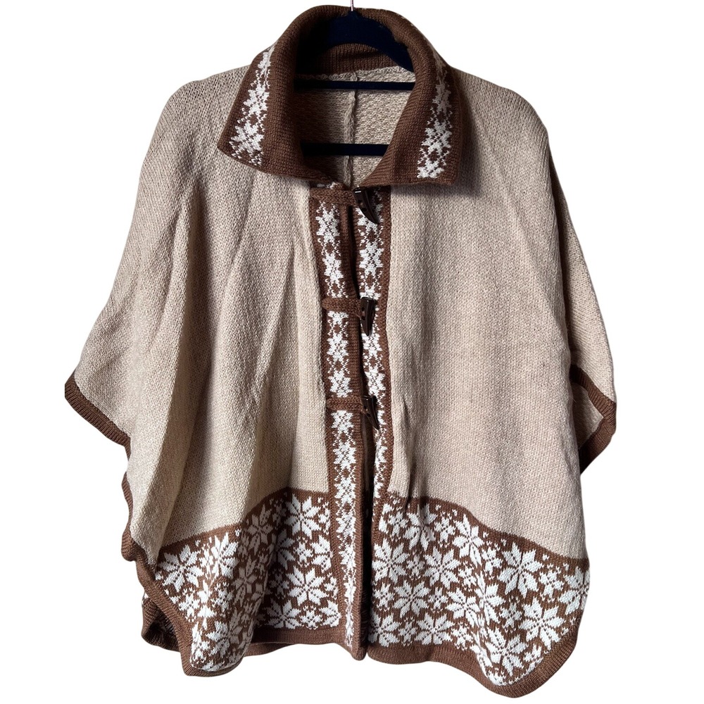 Womens Soft Warm Alpaca Wool Blend Knitted Cape‎ Coat Poncho Flowers Design